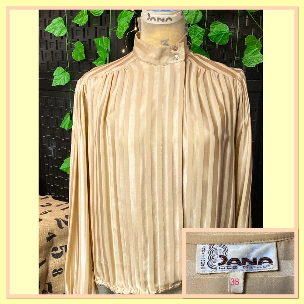 Vintage Dana French Silk Mandarin Collar Button-Up